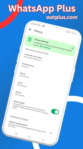 WhatsApp Plus privacy checkup screenshot
